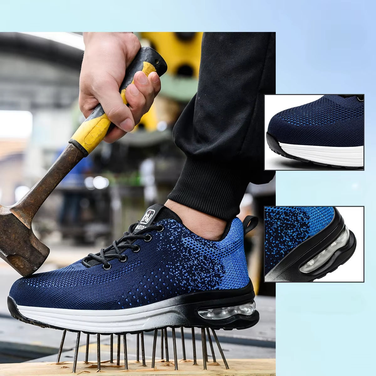 Air Cushion Work Safety Shoes for Men Women Breathable Work Sneakers Steel Toe Shoes Anti-Puncture Safety Protective Shoe