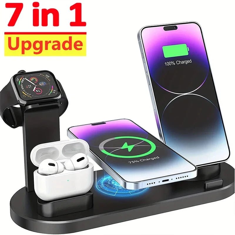 30W 7 in 1 Wireless Charger Stand Pad for Iphone 14 13 12 Pro Max Apple Watch Airpods Pro Iwatch 8 7 Fast Charging Dock Station