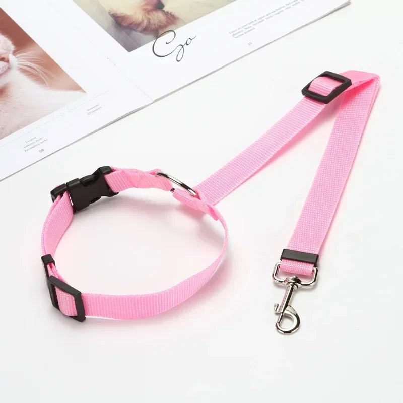 Two-In-One Pet Car Seat Belt Nylon Dogs Harness Collar 