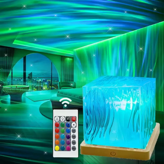 Aurora Crystal Table Lamp 16 Color Northern Light Projector with Remote Control USB Powered Relax Night Light for Bedroom Decor