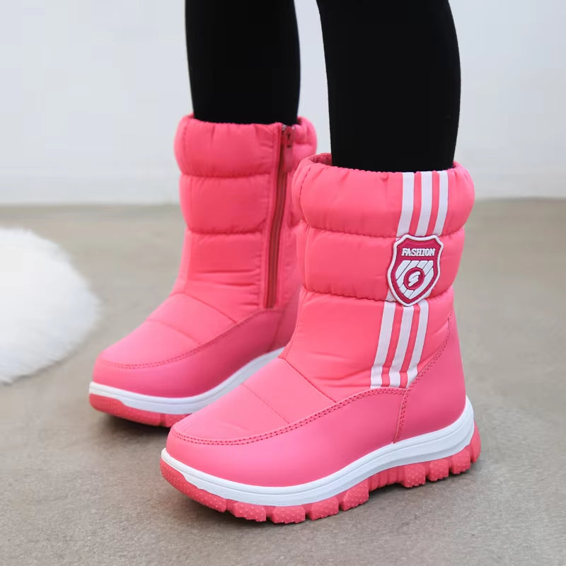 Winter Warm Fur Ankle Boots Children Black Furry Shoes Girls Non-Slip Waterproof Kids Footwear Child New Fashion Snow Boots Pink