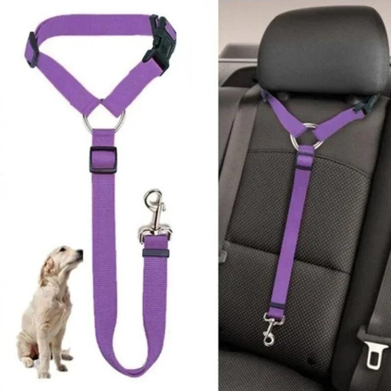 Two-In-One Pet Car Seat Belt Nylon Dogs Harness Collar 