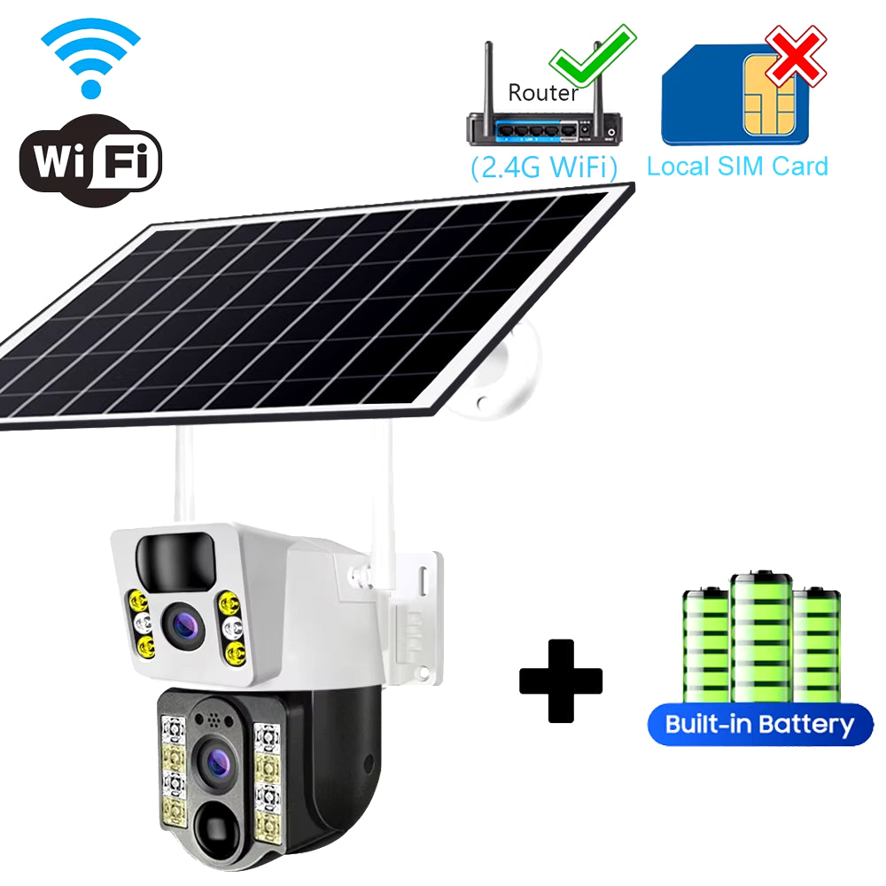 4K Solar Camera 4G SIM Card Wifi Dual Lens 8MP HD Night Vision IP CCTV Surveillance PTZ PIR Human Detection Alarm Waterproof