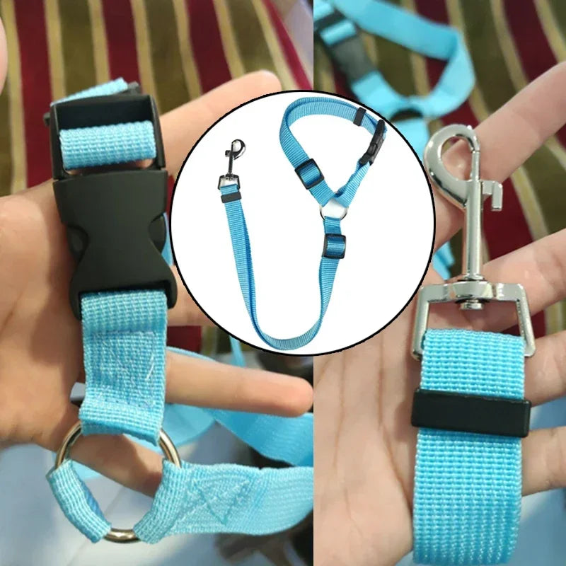 Two-In-One Pet Car Seat Belt Nylon Dogs Harness Collar 