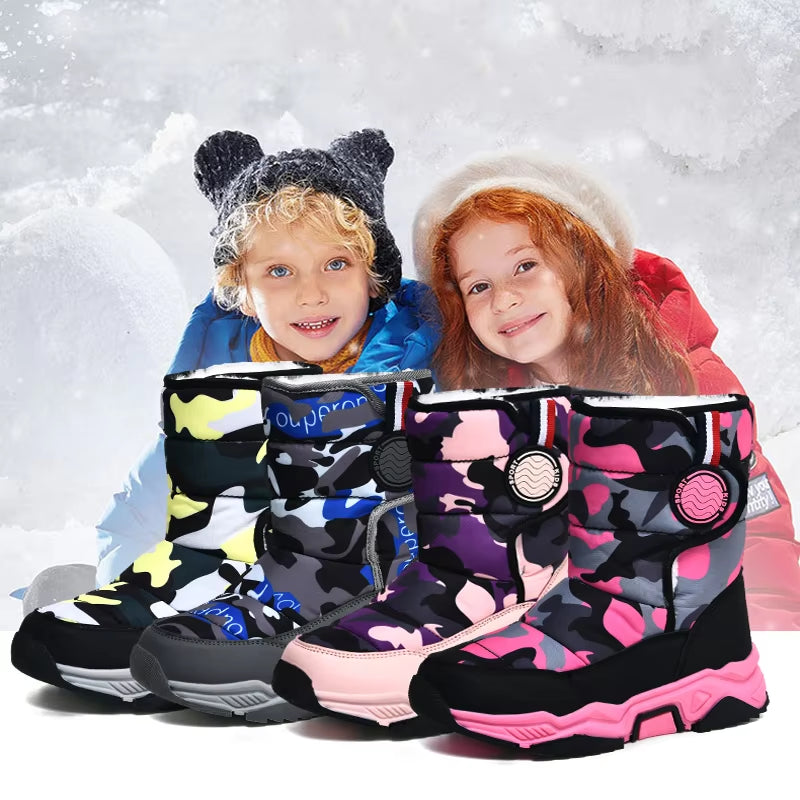 Winter Warm Fur Ankle Boots Children Black Furry Shoes Girls Non-Slip Waterproof Kids Footwear Child New Fashion Snow Boots Pink